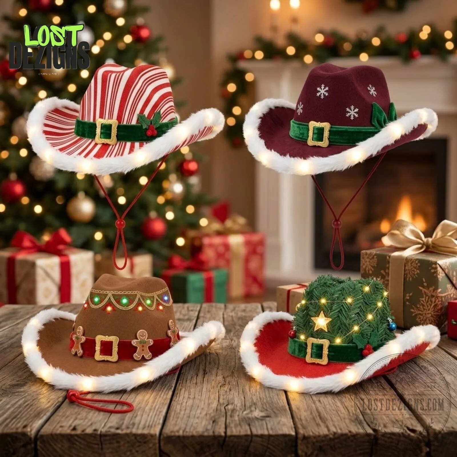 Jolly Rodeo Christmas Cowboy Hat With LED Light