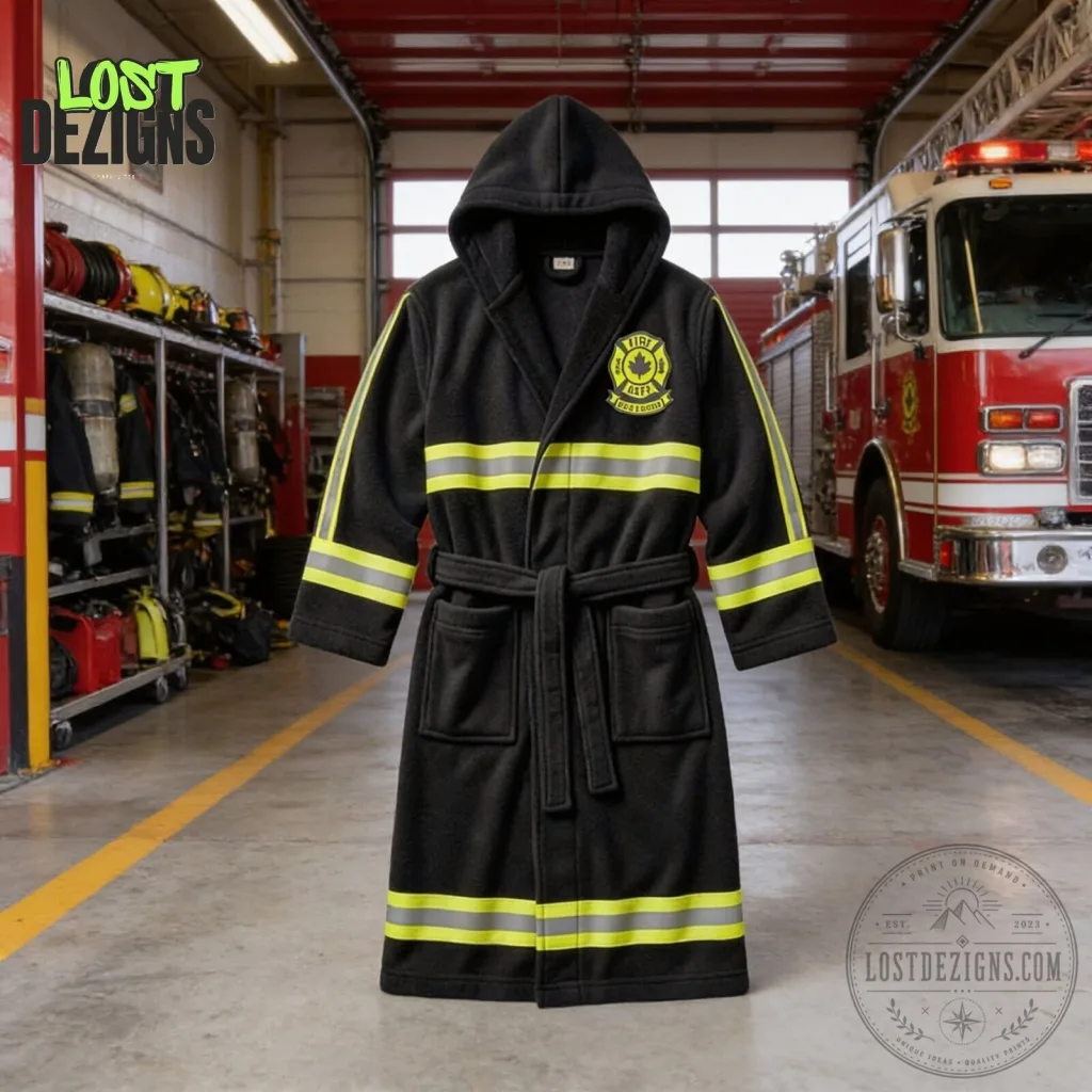 Firefighter Fire Department Turnout Gear Black & Green Hooded Bathrobe Firefighter Fire Department Turnout Gear Black & Green Hooded Bathrobe