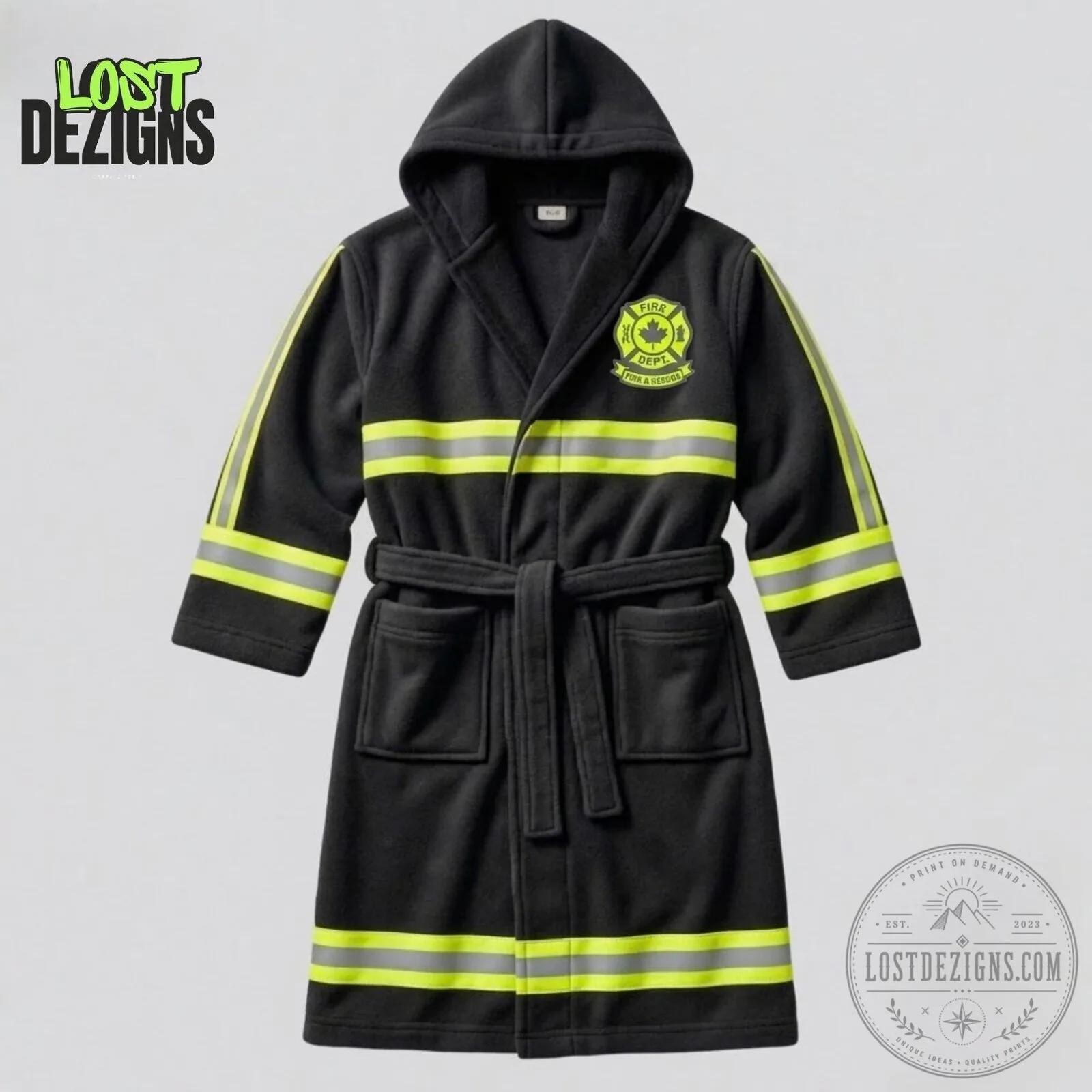 Firefighter Fire Department Turnout Gear Black & Green Hooded Bathrobe 5 Firefighter Fire Department Turnout Gear Black & Green Hooded Bathrobe