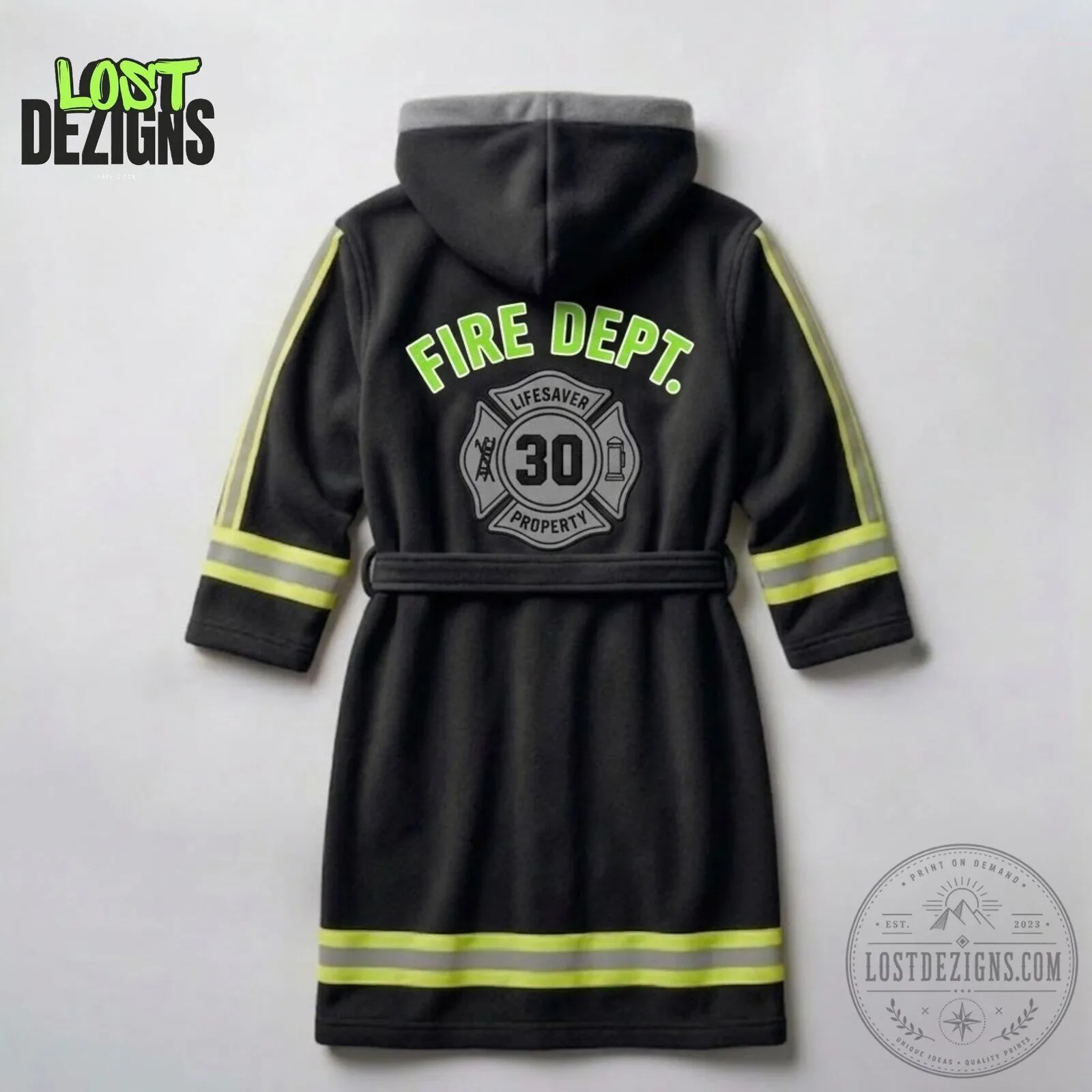 Firefighter Fire Department Turnout Gear Black & Green Hooded Bathrobe 6 Firefighter Fire Department Turnout Gear Black & Green Hooded Bathrobe