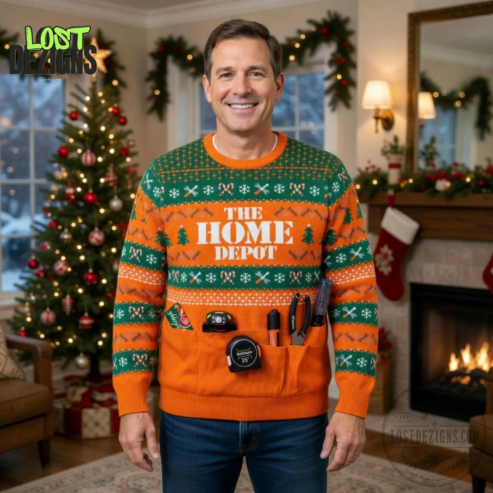 The Home Depot Christmas Tool Pocket Ugly Sweater 5 The Home Depot Christmas Tool Pocket Ugly Sweater