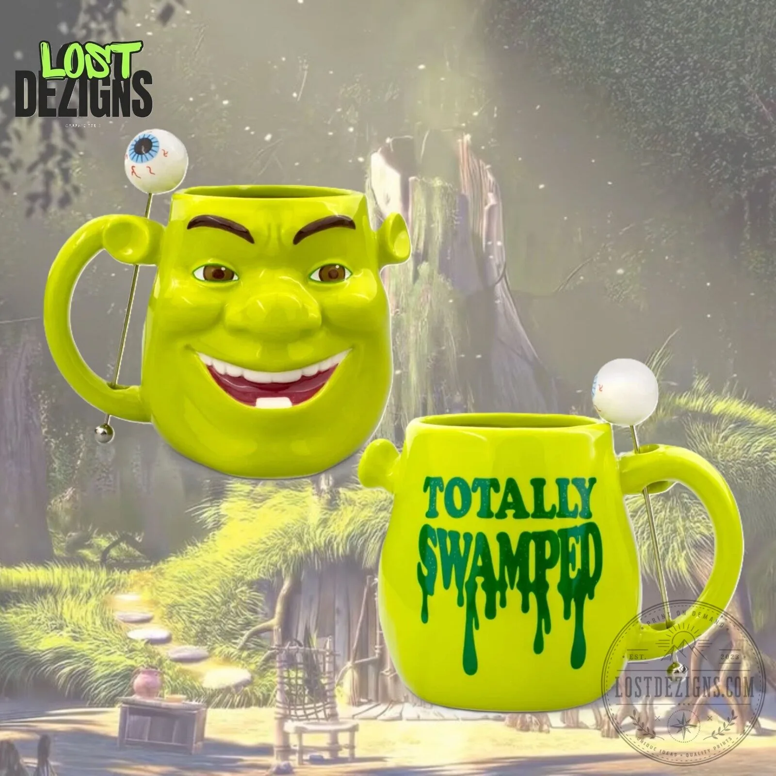 Shrek Totally Swamped Ceramic Mug With Eyeball Stir Stick 4 Shrek Totally Swamped Ceramic Mug With Eyeball Stir Stick