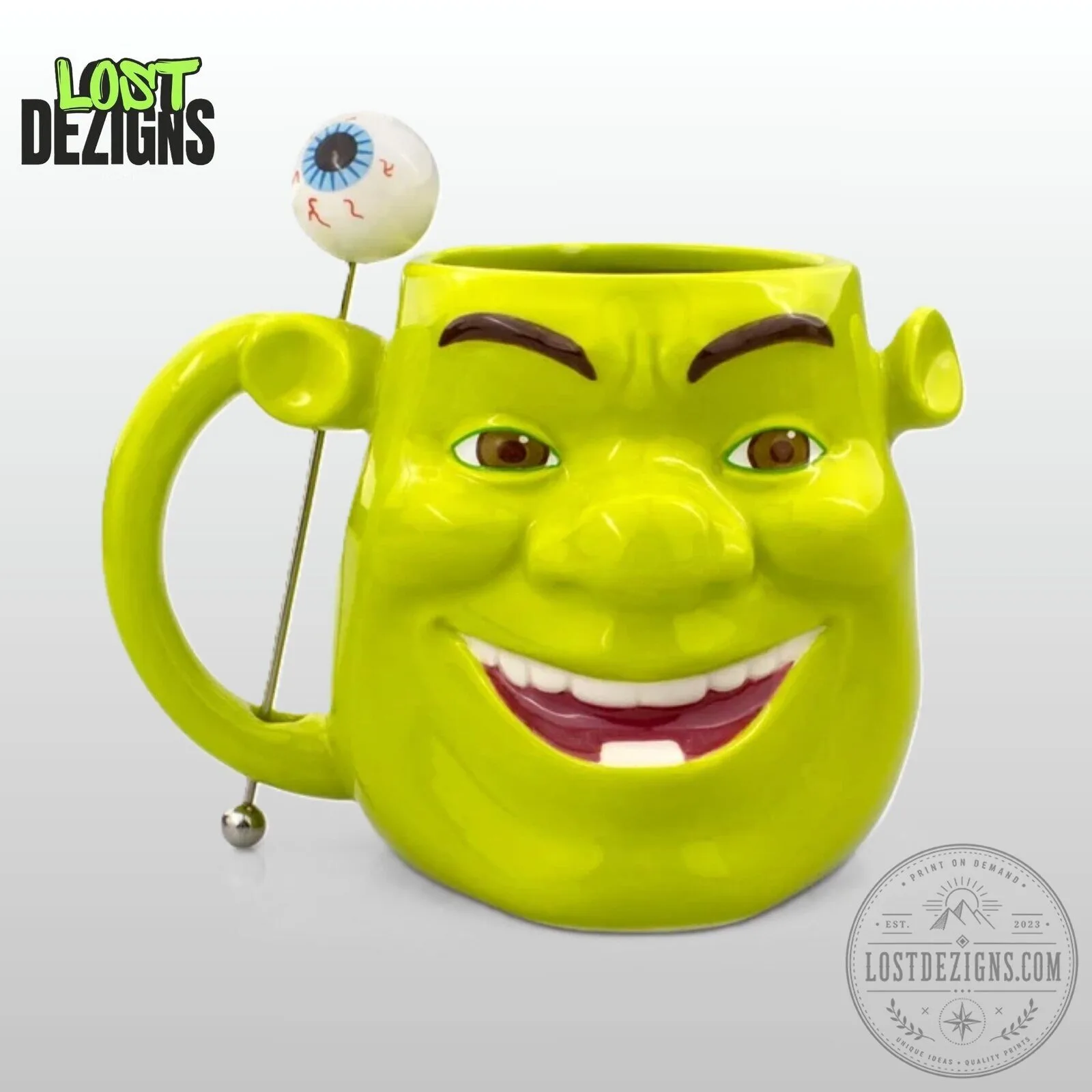 Shrek Totally Swamped Ceramic Mug With Eyeball Stir Stick 5 Shrek Totally Swamped Ceramic Mug With Eyeball Stir Stick