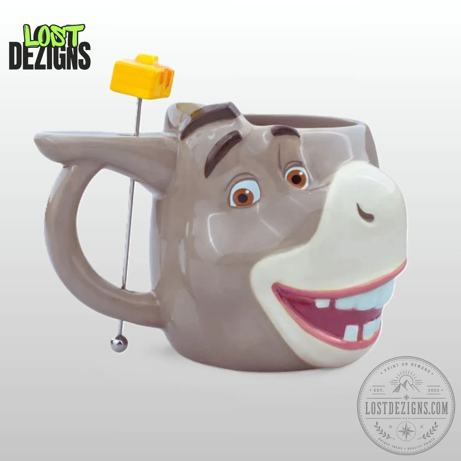 Shrek I'm Makin' Waffles Donkey Ceramic Mug With Waffle Stir Stick 5 Shrek I
