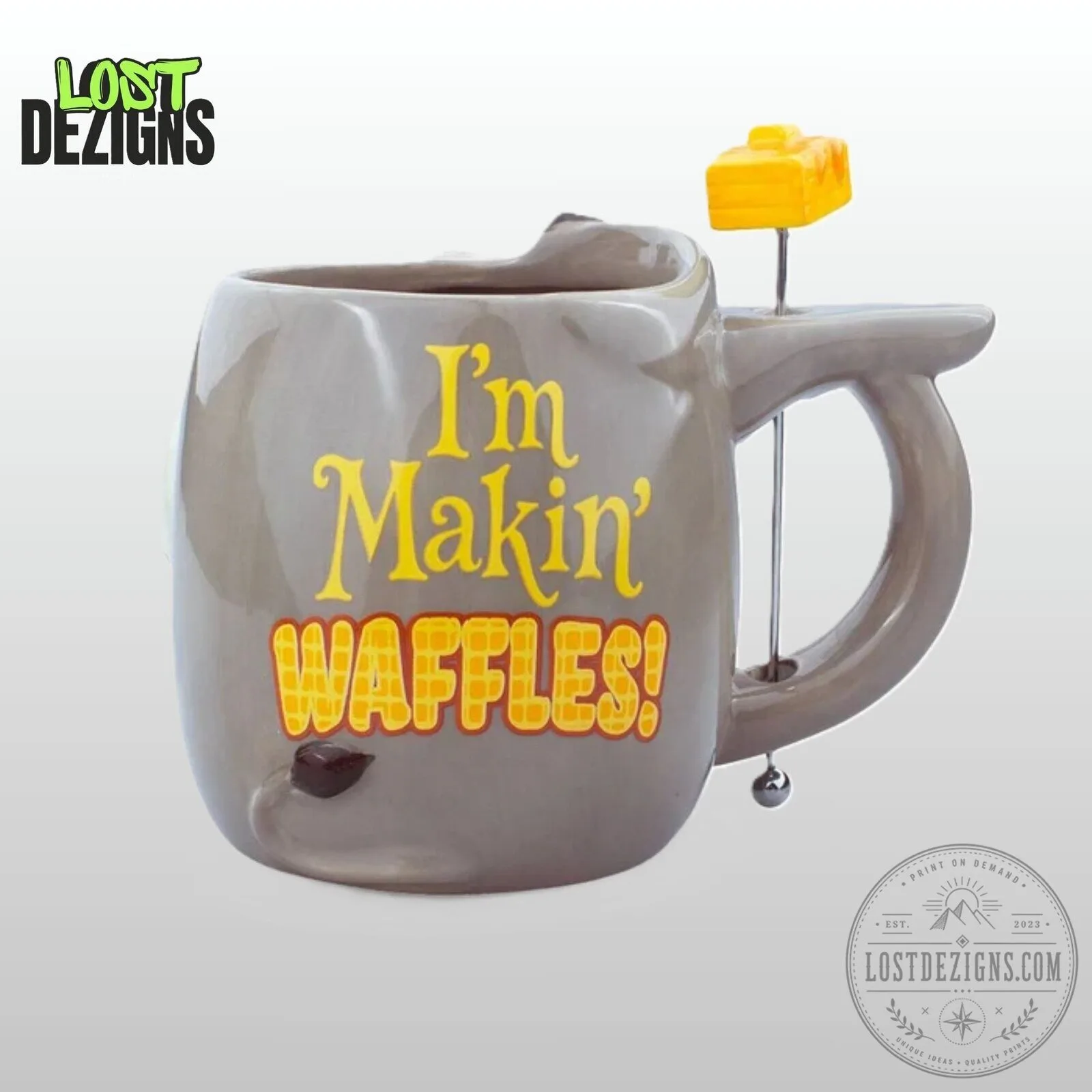 Shrek I'm Makin' Waffles Donkey Ceramic Mug With Waffle Stir Stick 6 Shrek I