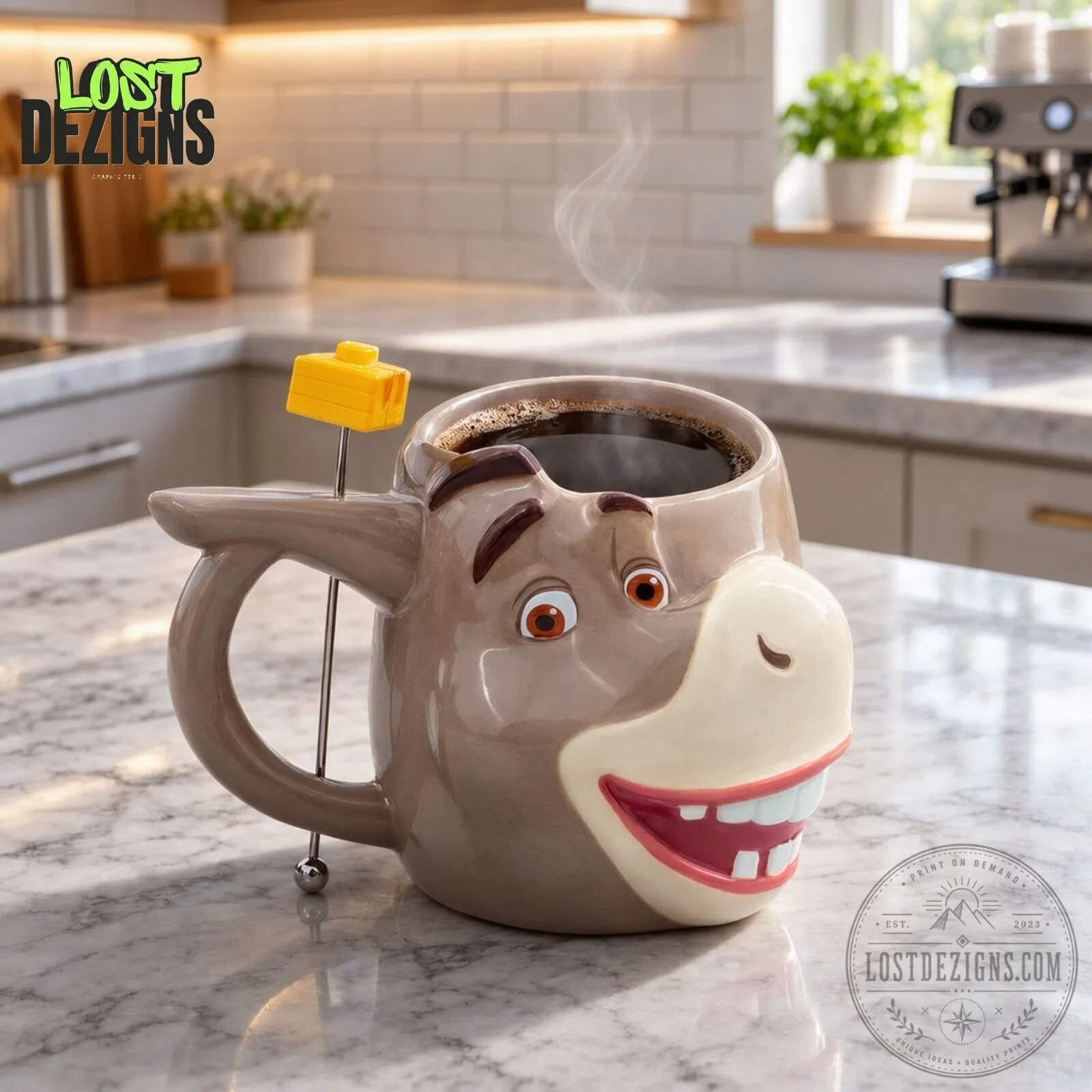 Shrek I'm Makin' Waffles Donkey Ceramic Mug With Waffle Stir Stick 7 Shrek I