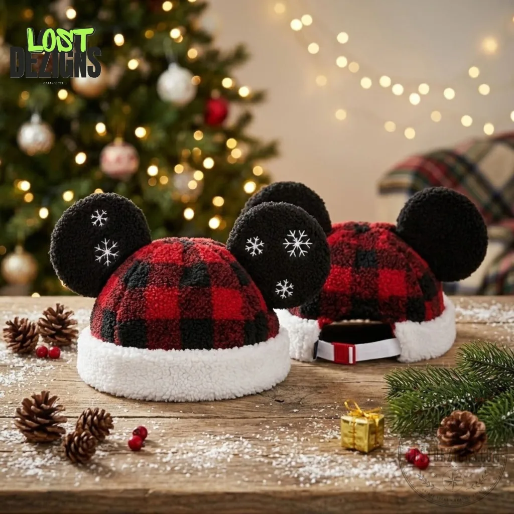 Santa Mickey Mouse Christmas Flannel Sherpa Hat Santa Mickey Mouse Christmas Flannel Sherpa Hat