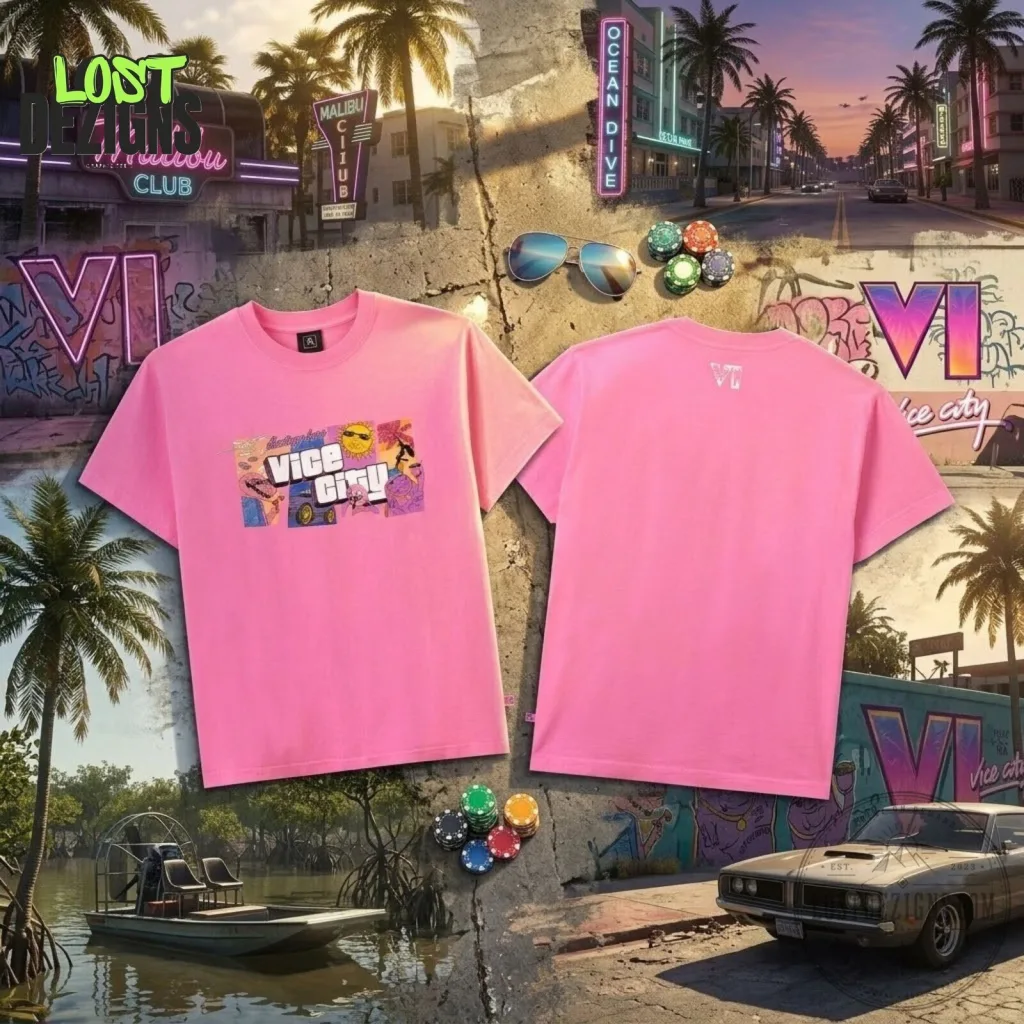 Rockstar Grand Theft Auto VI GTA 6 Goodtime State Pink T-Shirt Rockstar Grand Theft Auto VI GTA 6 Goodtime State Pink T-Shirt