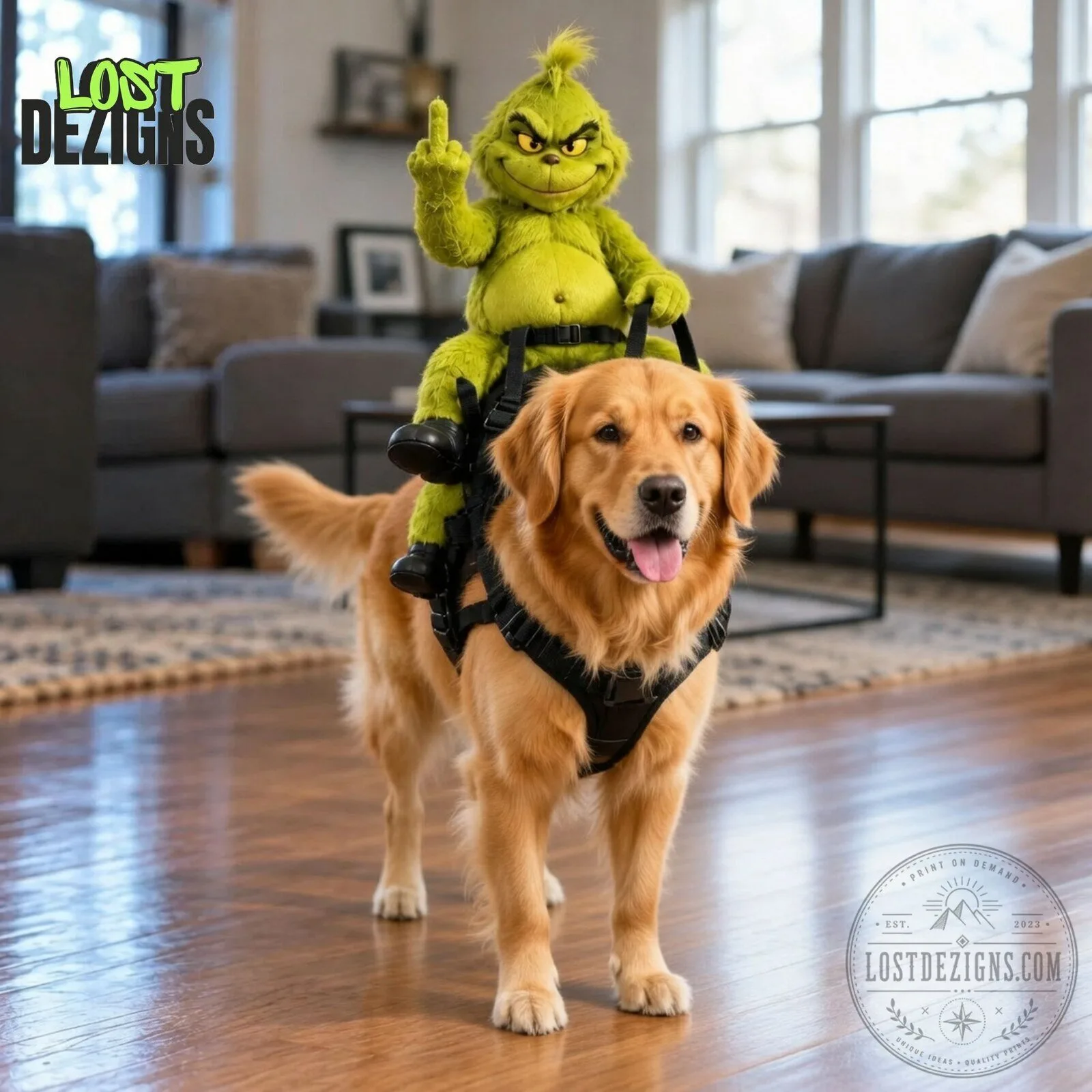 Grump Rider The Grinch Flipping Middle Finger Funny Pet Harness 4 Grump Rider The Grinch Flipping Middle Finger Funny Pet Harness