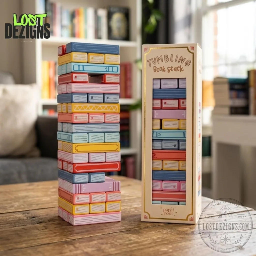Tumbling Book Stack Colorful Book Themed Wooden Jenga Game Set Tumbling Book Stack Colorful Book Themed Wooden Jenga Game Set