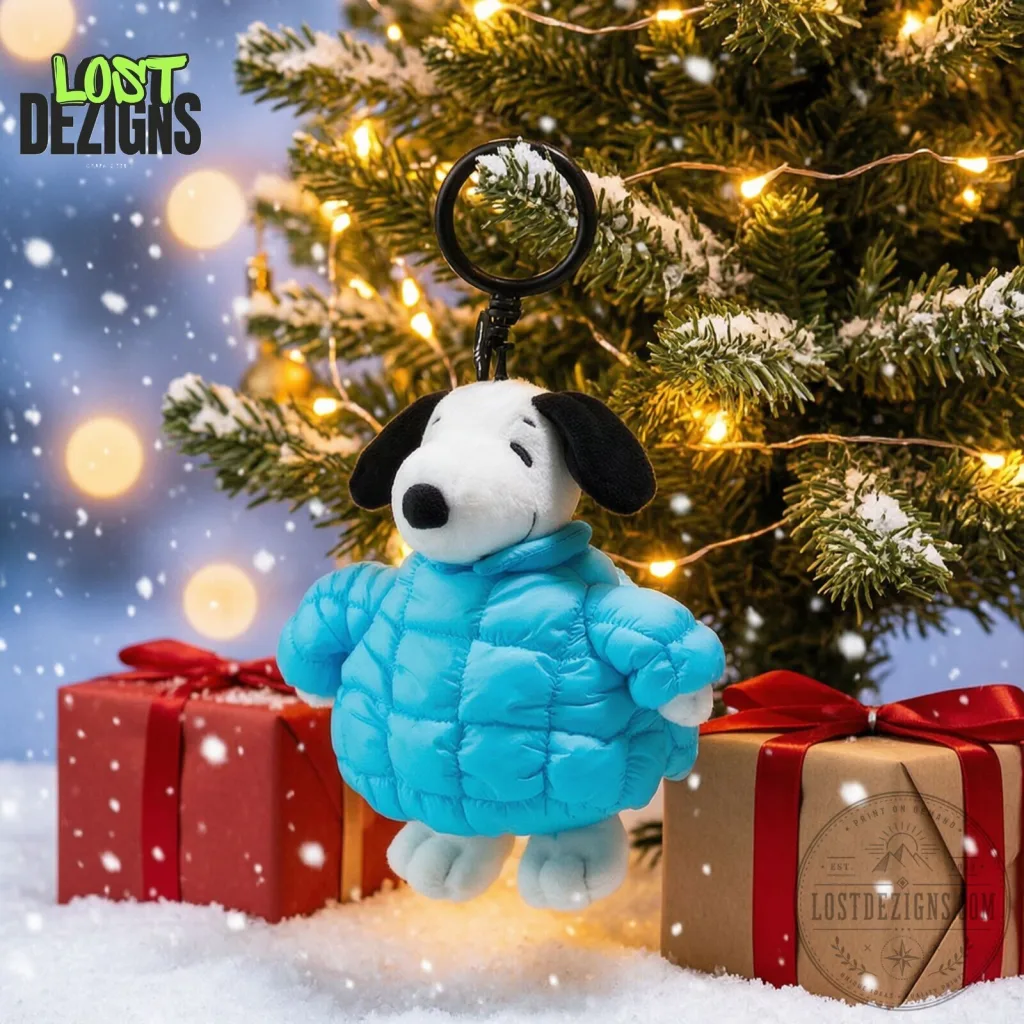 Snoopy Blue Puffer Jacket Peanuts Christmas Plush Keychain Snoopy Blue Puffer Jacket Peanuts Christmas Plush Keychain