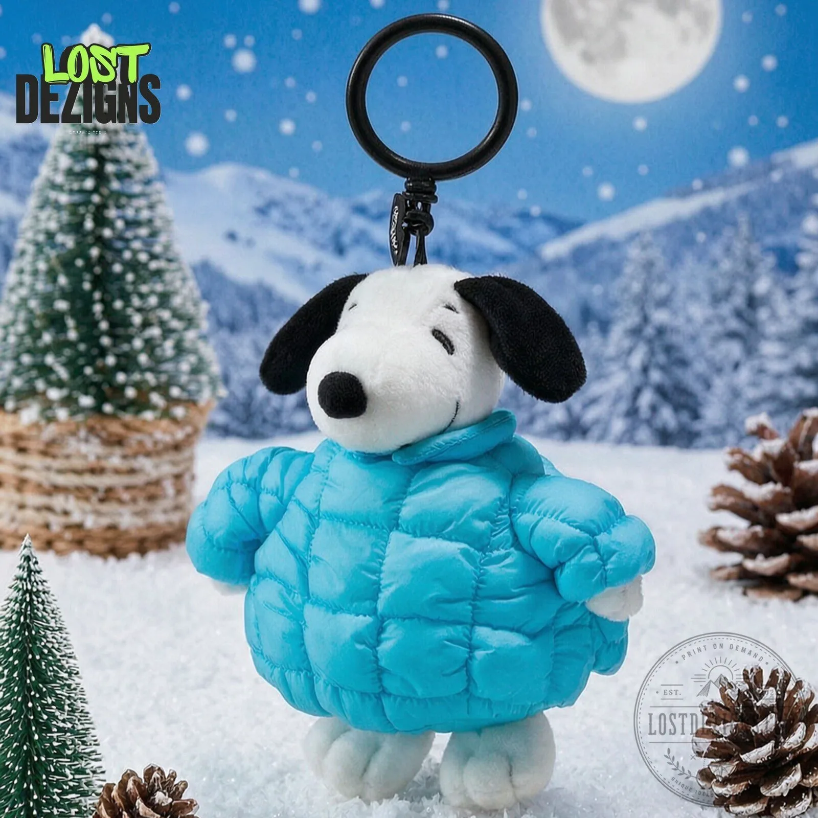 Snoopy Blue Puffer Jacket Peanuts Christmas Plush Keychain 5 Snoopy Blue Puffer Jacket Peanuts Christmas Plush Keychain