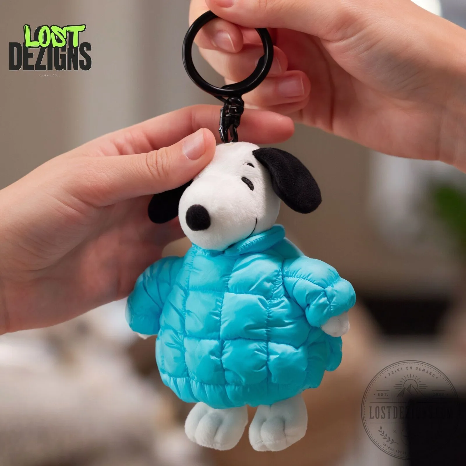 Snoopy Blue Puffer Jacket Peanuts Christmas Plush Keychain 7 Snoopy Blue Puffer Jacket Peanuts Christmas Plush Keychain