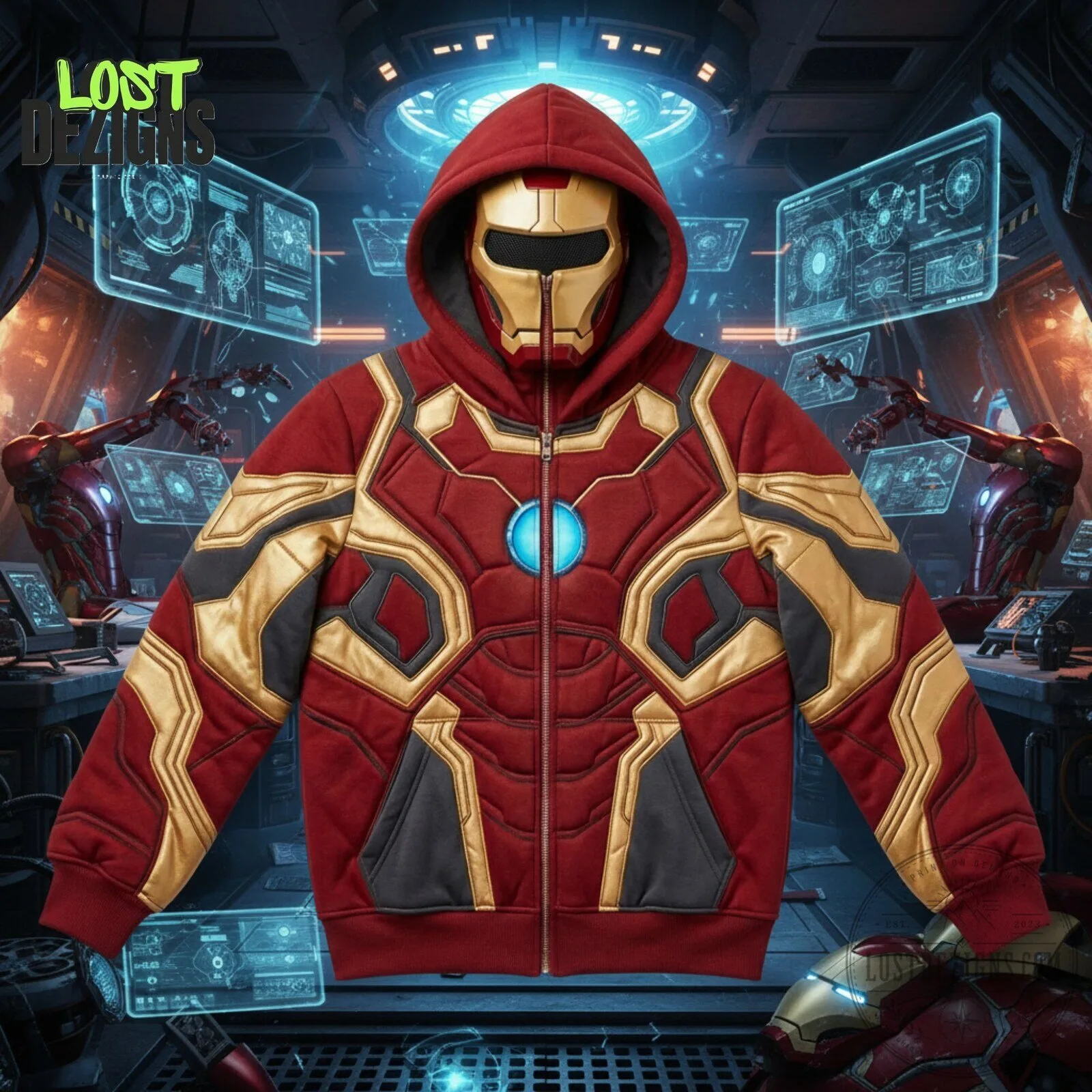 Marvel Iron Man Red & Gold Armor Zip Hoodie With Face Cover 4 Marvel Iron Man Red & Gold Armor Zip Hoodie With Face Cover