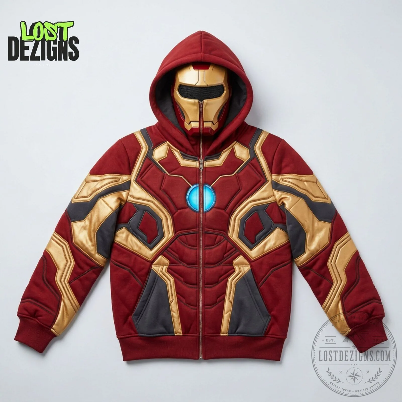 Marvel Iron Man Red & Gold Armor Zip Hoodie With Face Cover 5 Marvel Iron Man Red & Gold Armor Zip Hoodie With Face Cover